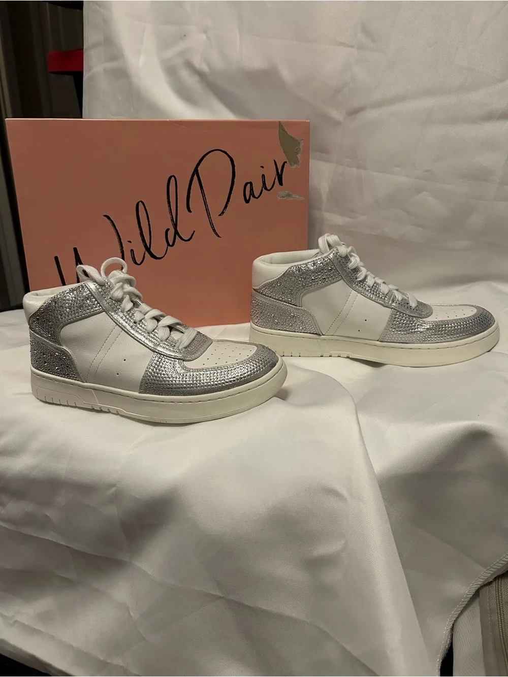 Wild Pair White and Silver Metallic High-Top Sneakers